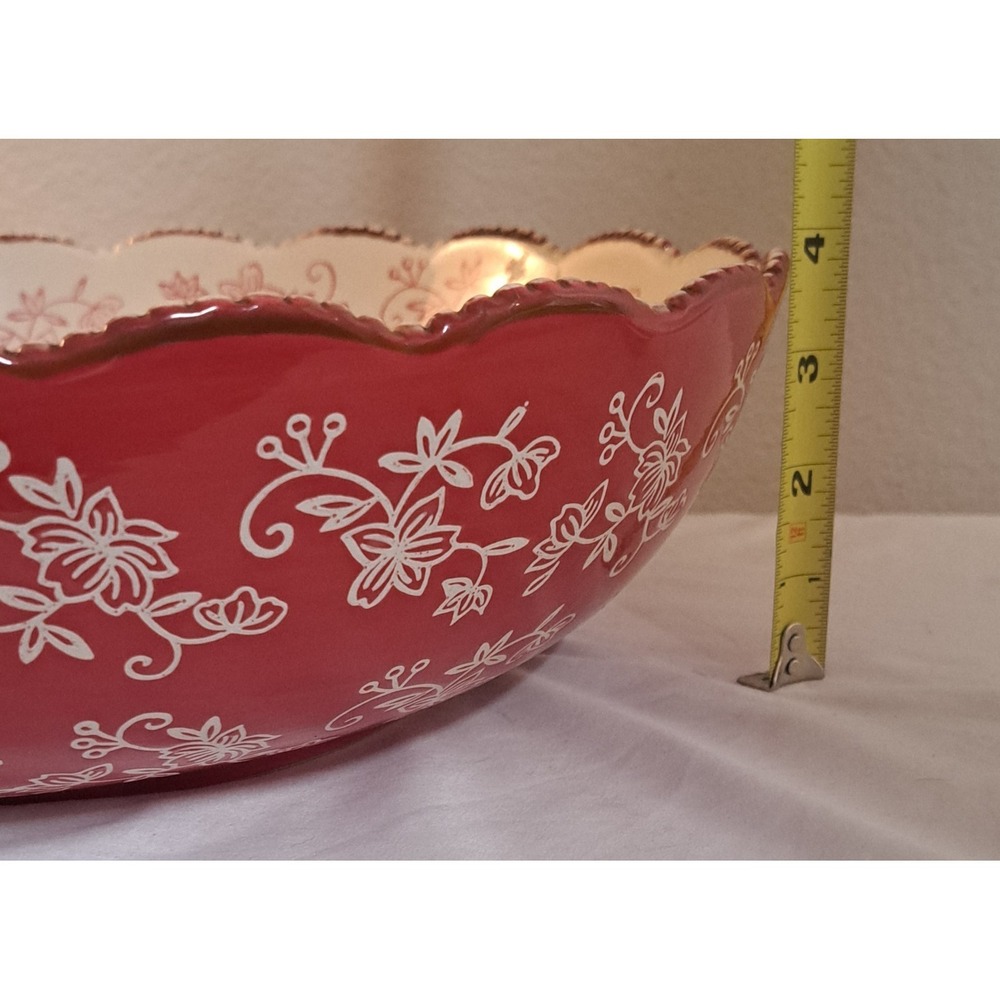 Temp-tations by Tara Floral Lace Cranberry Red 13" Serving Bowl 4 Qt Scalloped - Picture 6 of 9